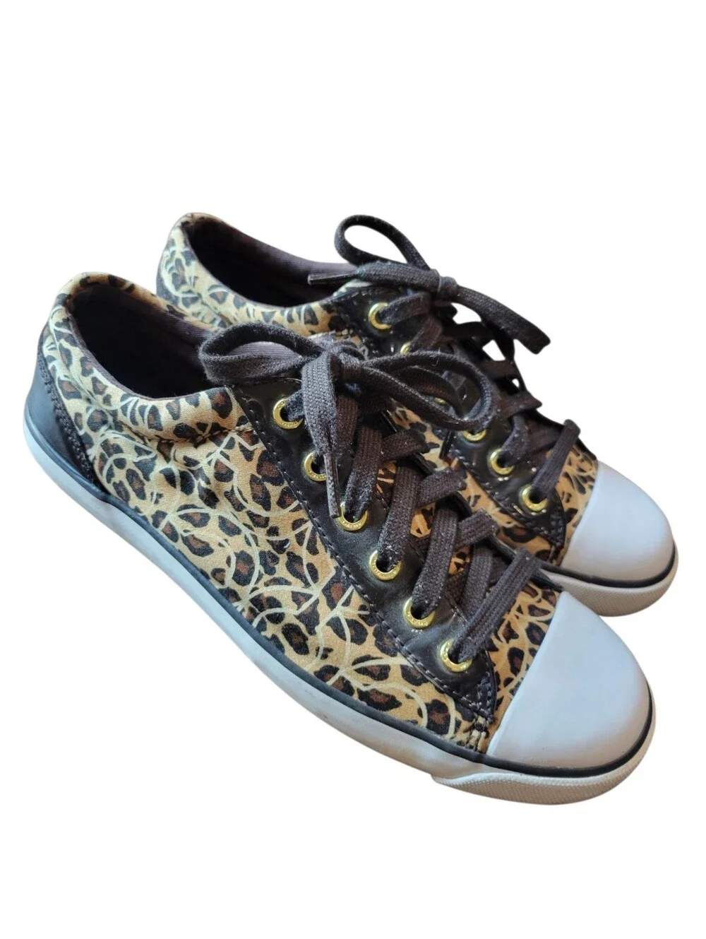 Coach Gema Animal Print Brown Tan White Sneakers Shoes